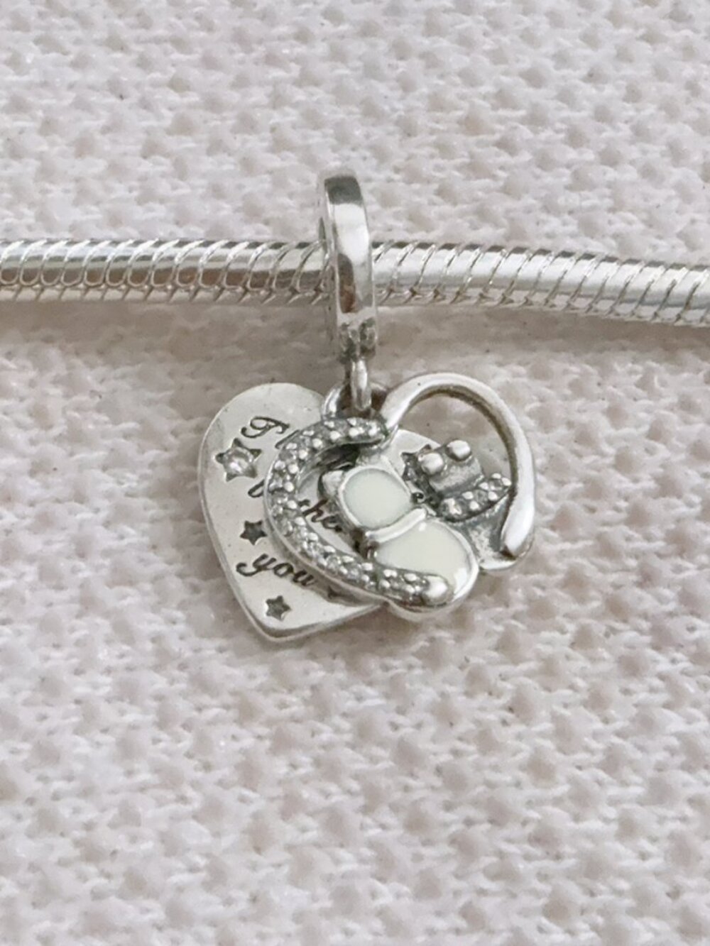 Cat & Heart Dangle Silver Charm For Pandora Bracelet or Necklace